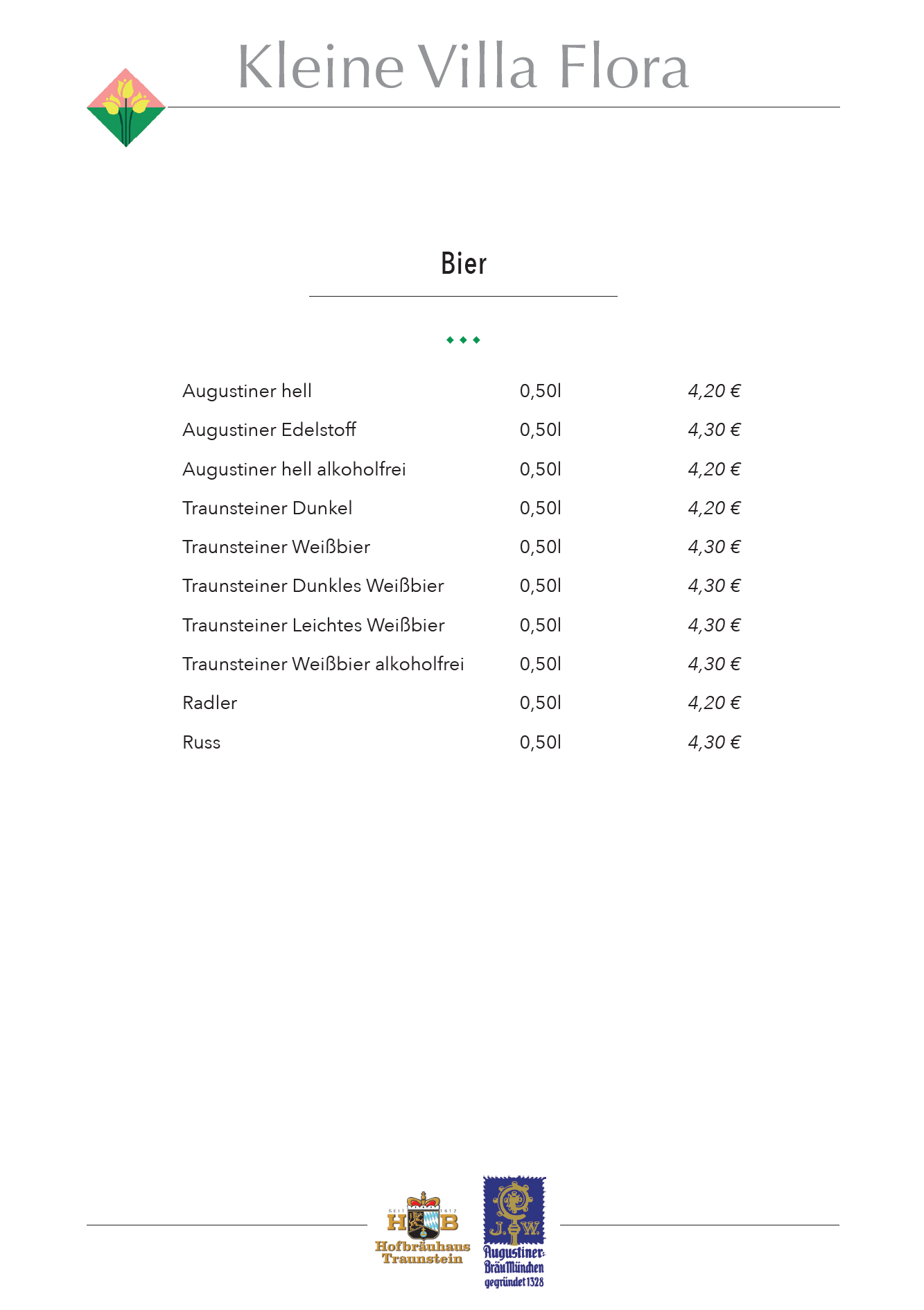 Speisekarte Kleine Villa Flora