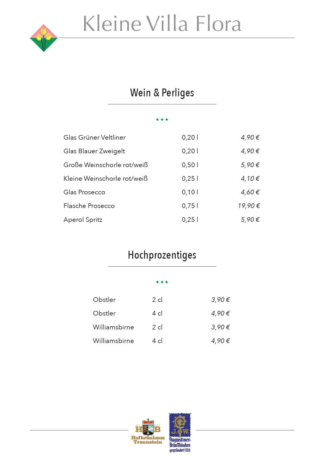 Speisekarte Kleine Villa Flora