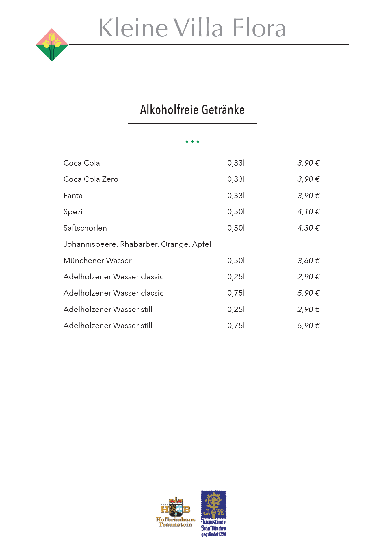 Speisekarte Kleine Villa Flora