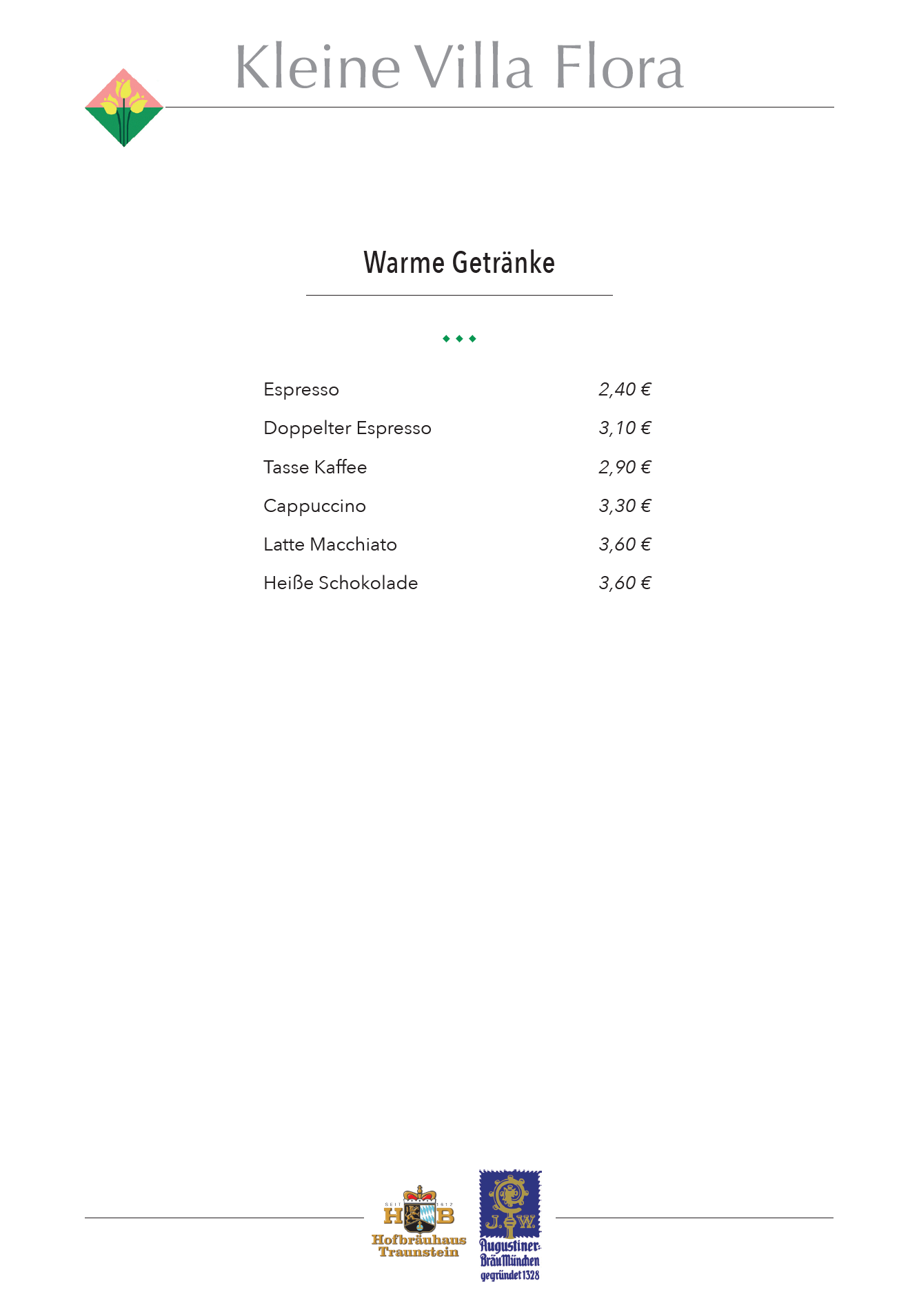 Speisekarte Kleine Villa Flora